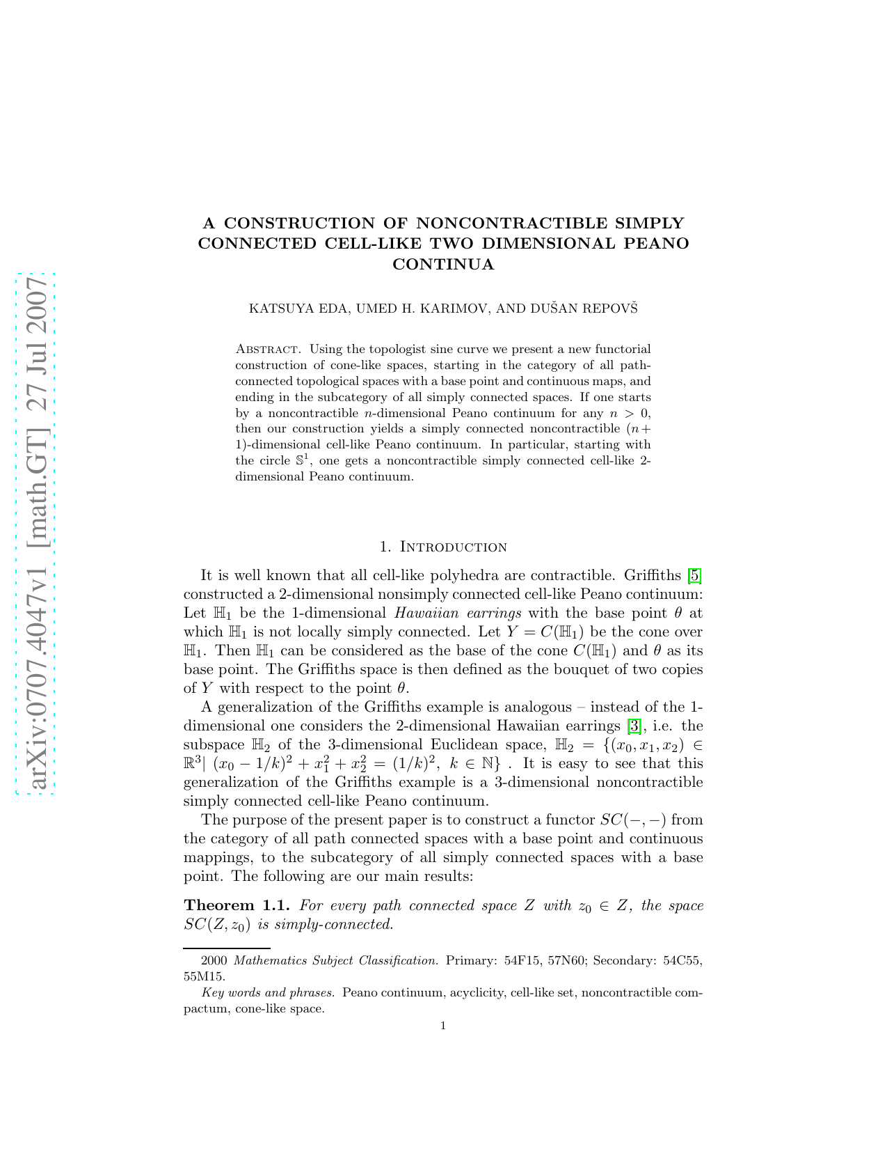 A construction of noncontractible simply connected cell-like two   dimensional Peano continua