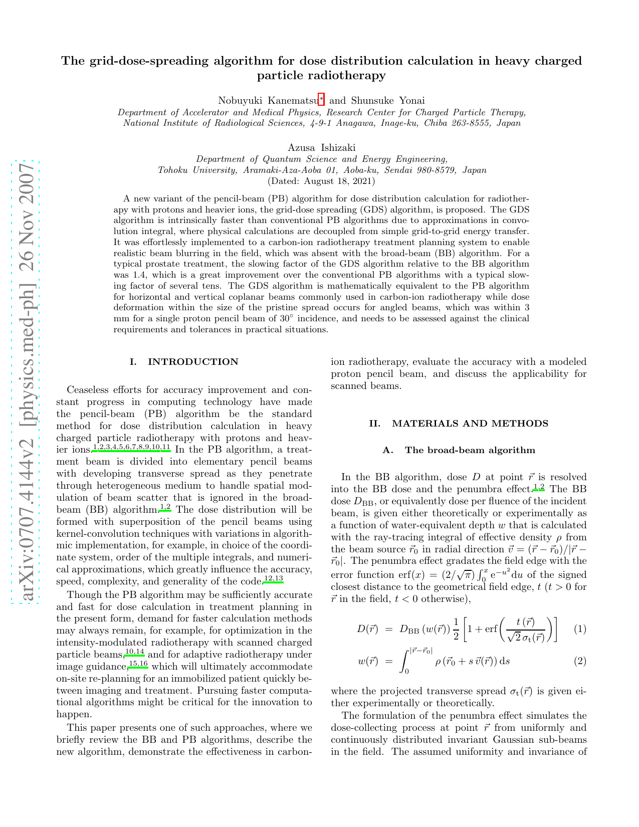 The grid-dose-spreading algorithm for dose distribution calculation in heavy charged particle radiotherapy