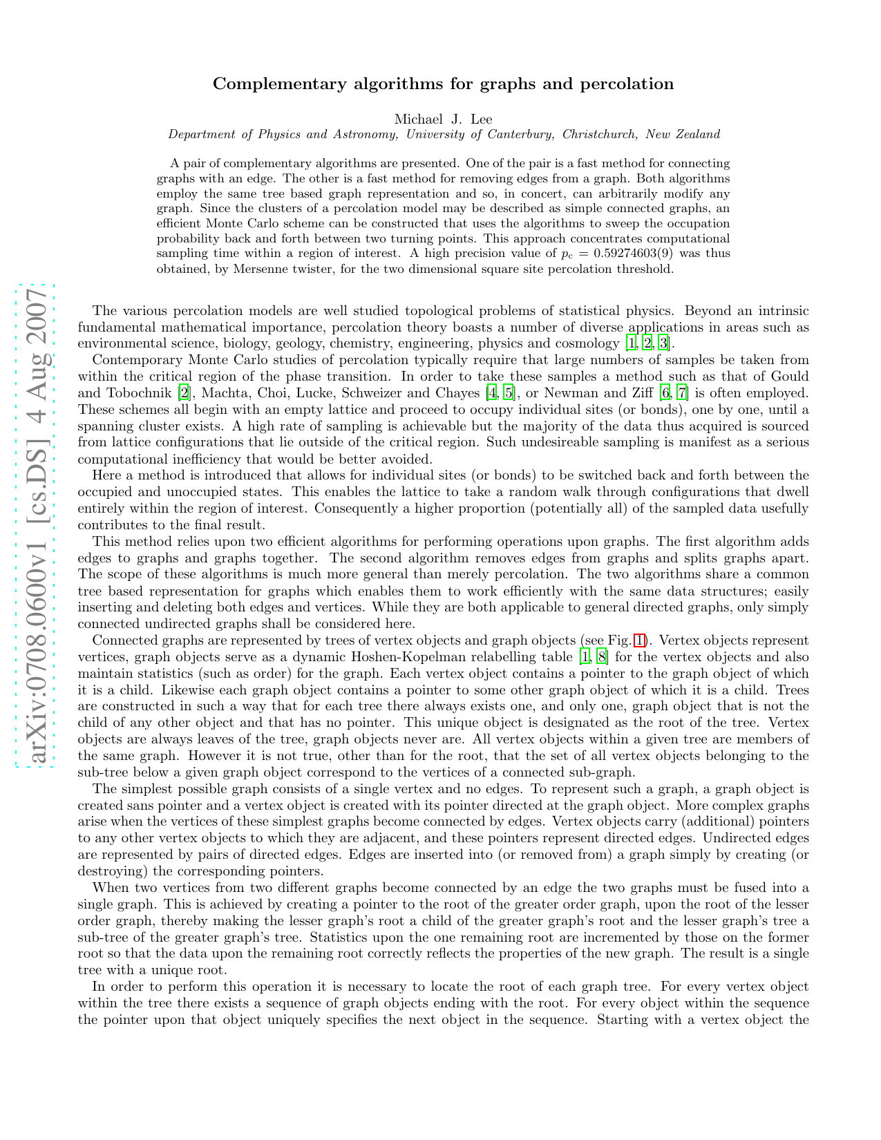 Complementary algorithms for graphs and percolation