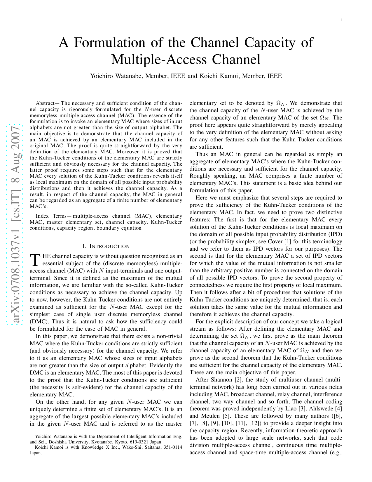 A Formulation of the Channel Capacity of Multiple-Access Channel
