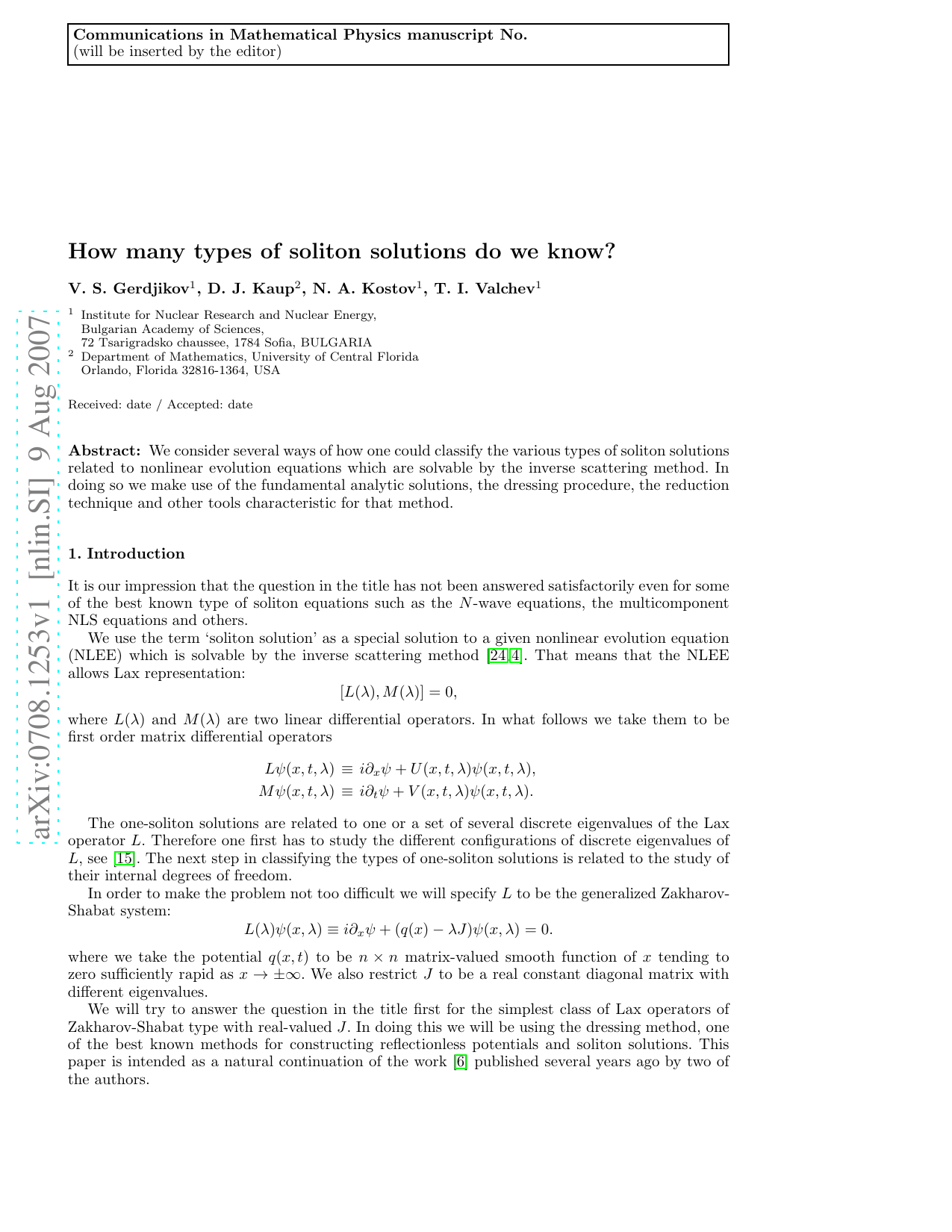 How many types of soliton solutions do we know?