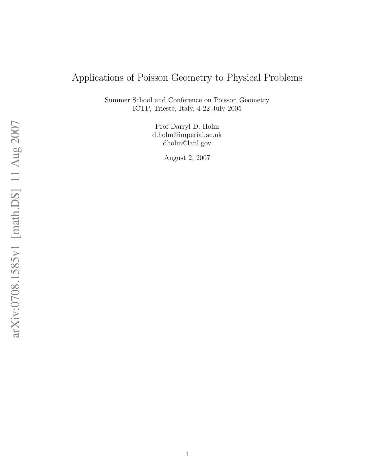 Applications of Poisson Geometry to Physical Problems