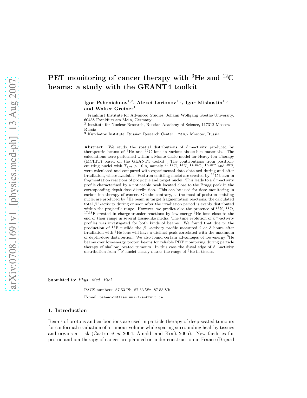 PET monitoring of cancer therapy with He-3 and C-12 beams: a study with   the GEANT4 toolkit