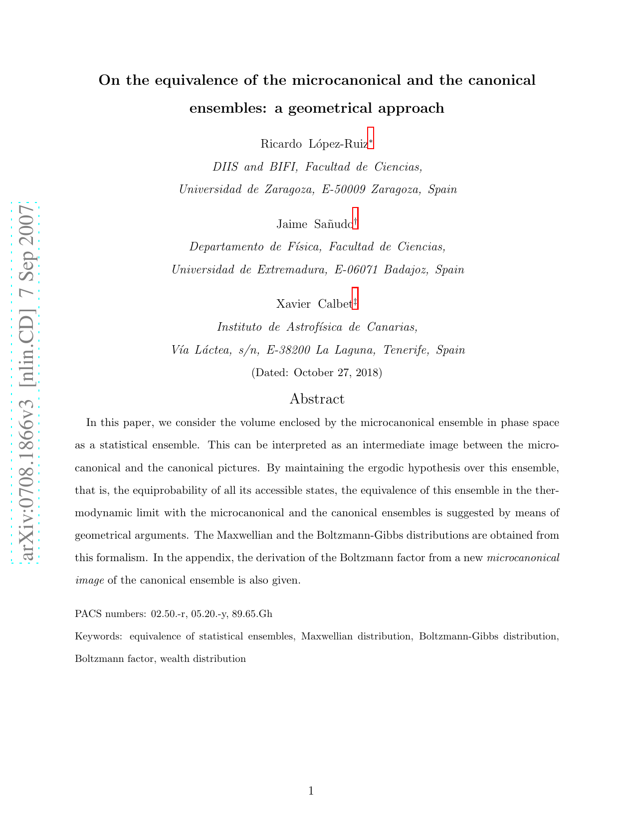 On the equivalence of the microcanonical and the canonical ensembles: a   geometrical approach