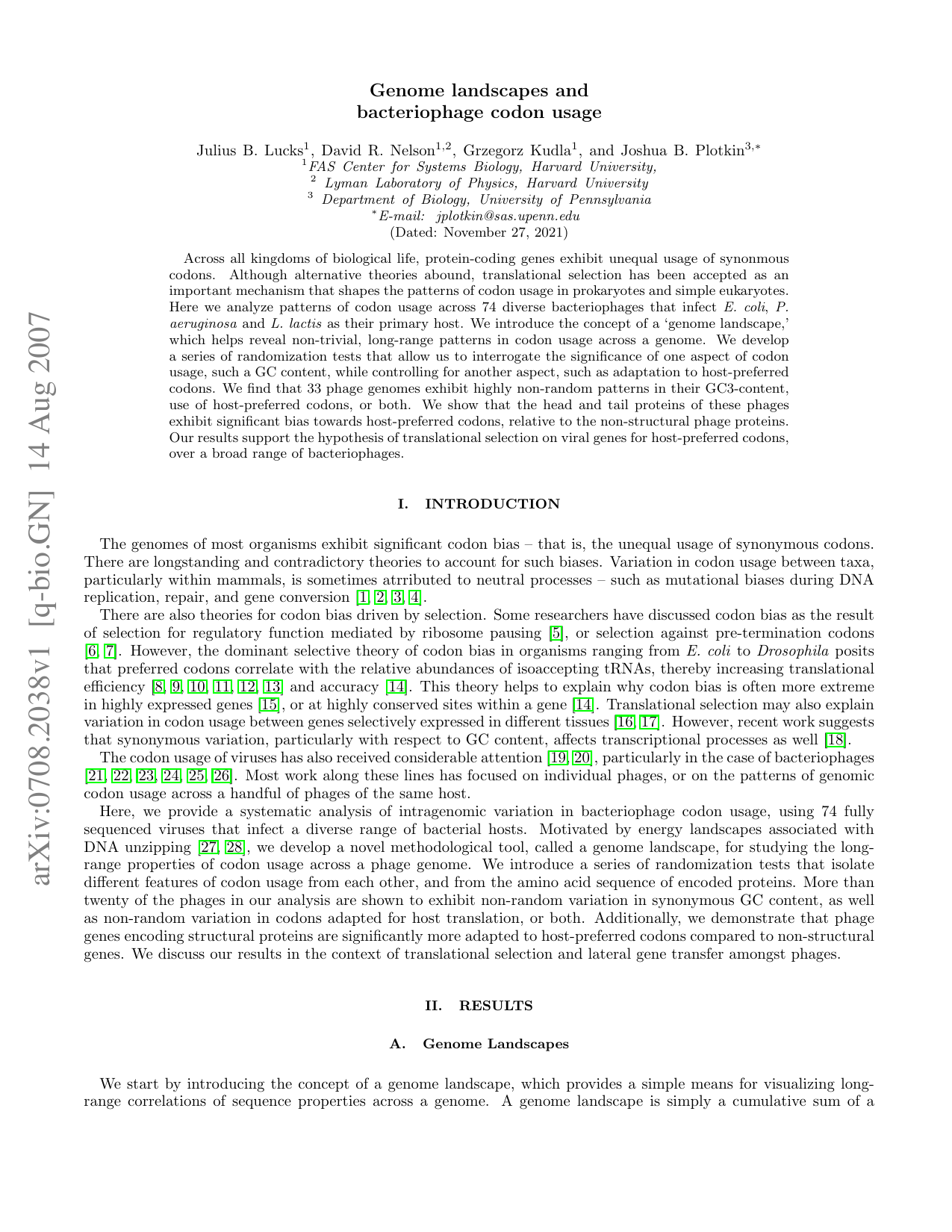 Genome landscapes and bacteriophage codon usage