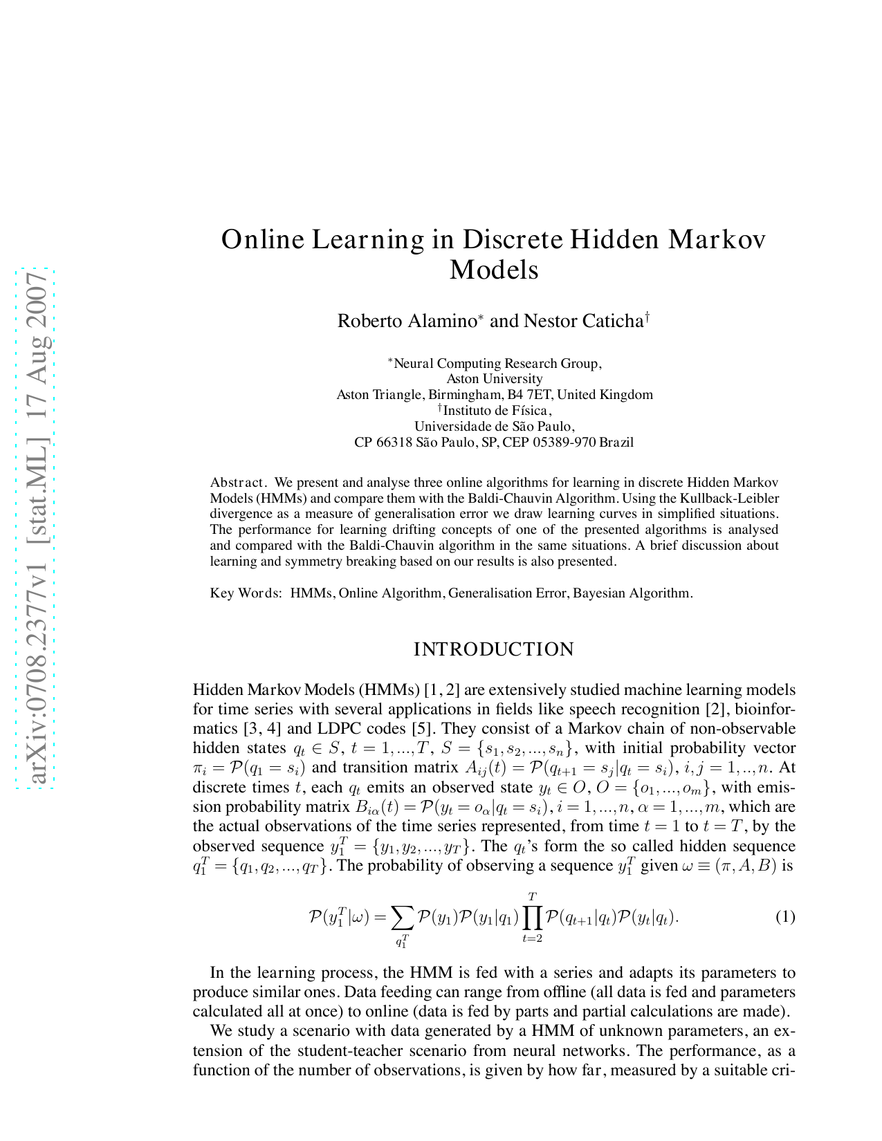 Online Learning in Discrete Hidden Markov Models