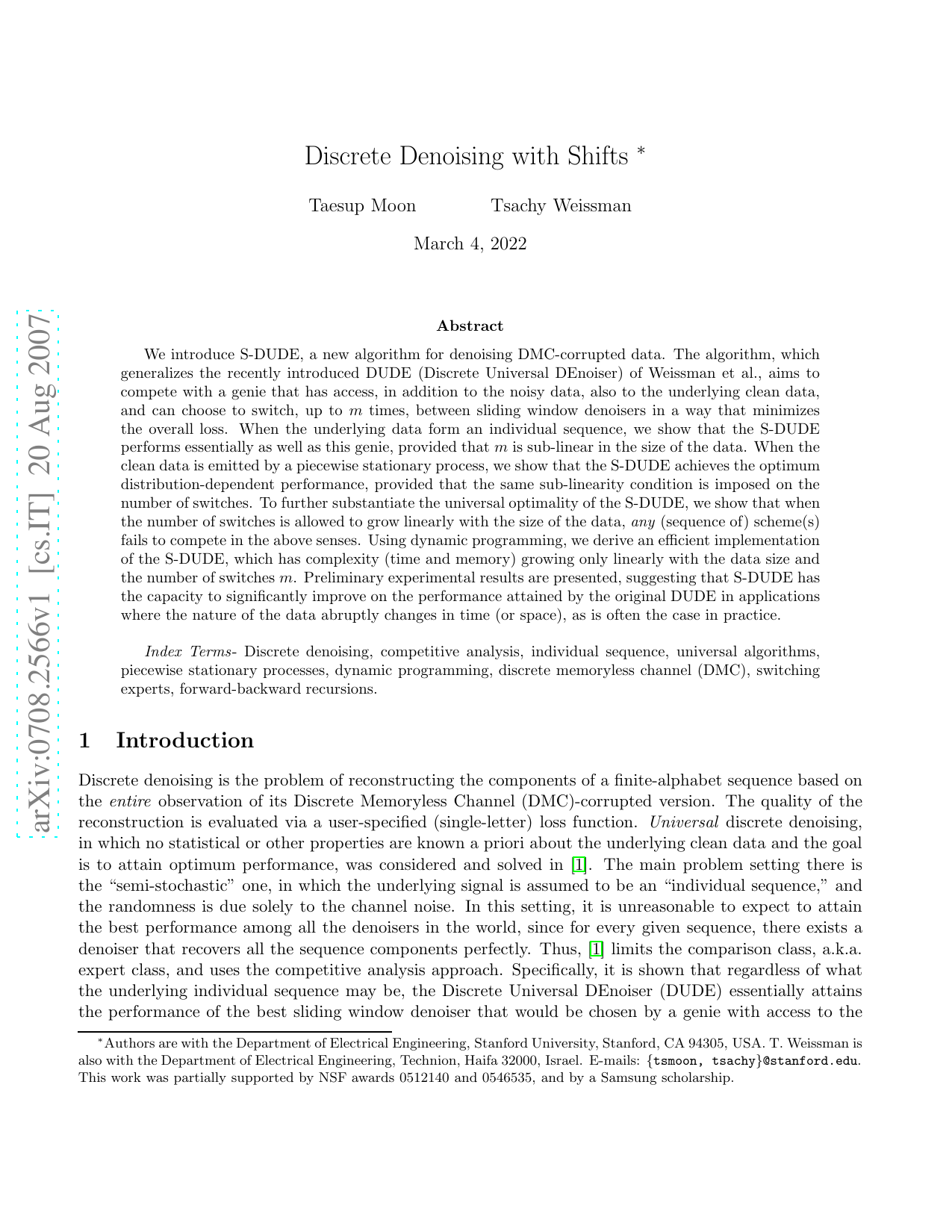 Discrete Denoising with Shifts