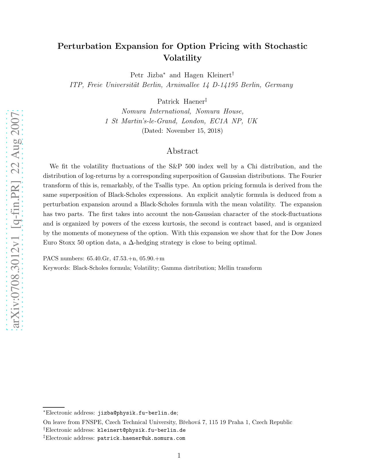 Perturbation Expansion for Option Pricing with Stochastic Volatility
