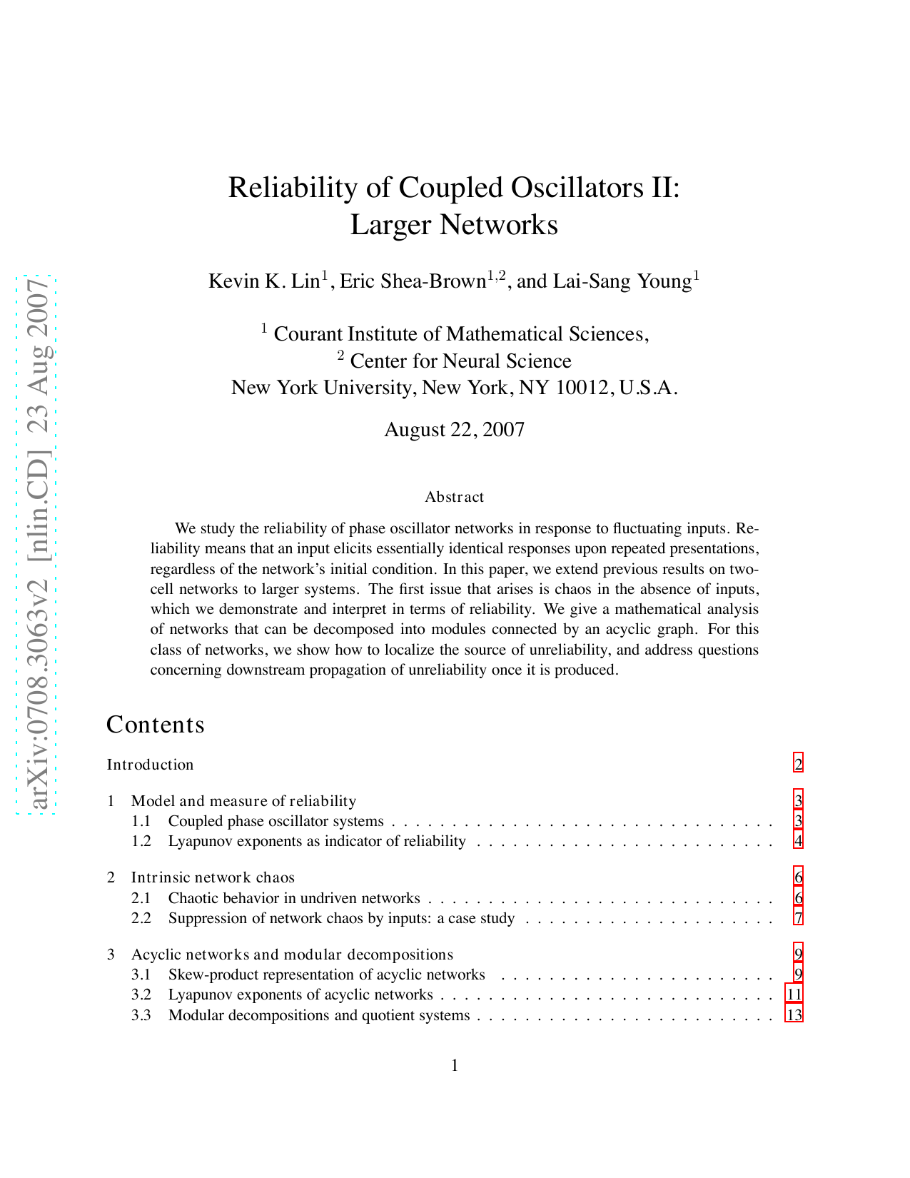 Reliability of Coupled Oscillators II: Larger Networks