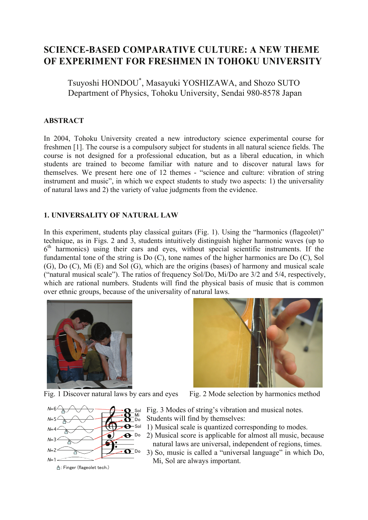 Science-Based Comparative Culture: A New Theme of Experiment for   Freshmen in Tohoku University