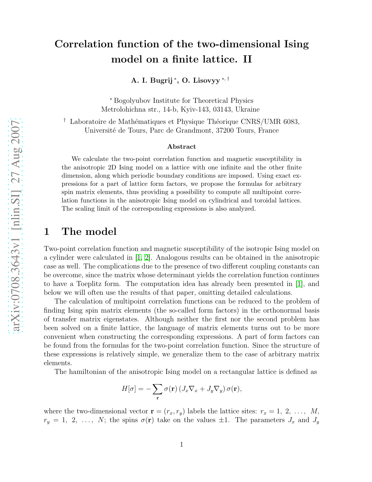 Correlation function of the two-dimensional Ising model on a finite lattice. II