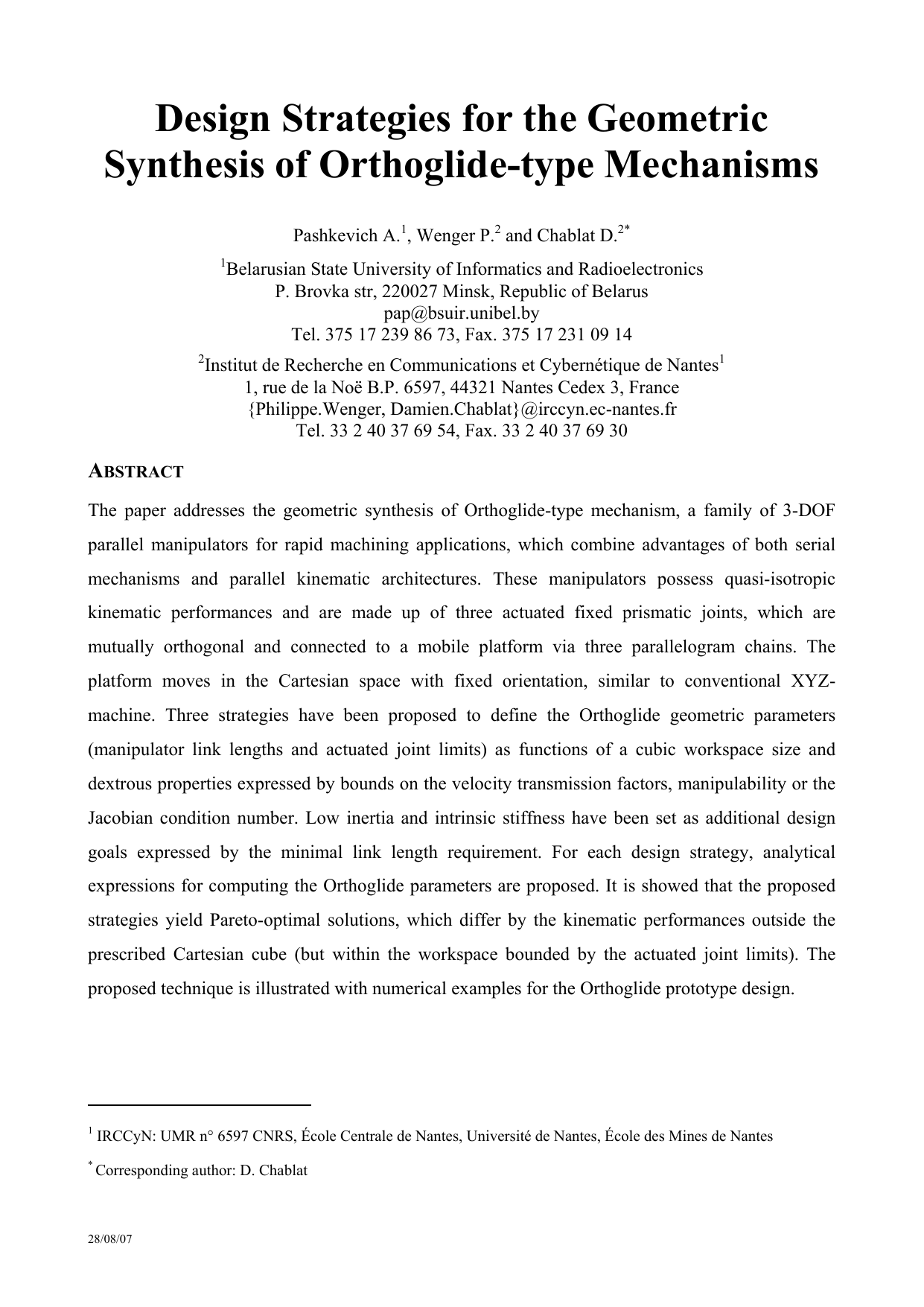 Design Strategies for the Geometric Synthesis of Orthoglide-type   Mechanisms