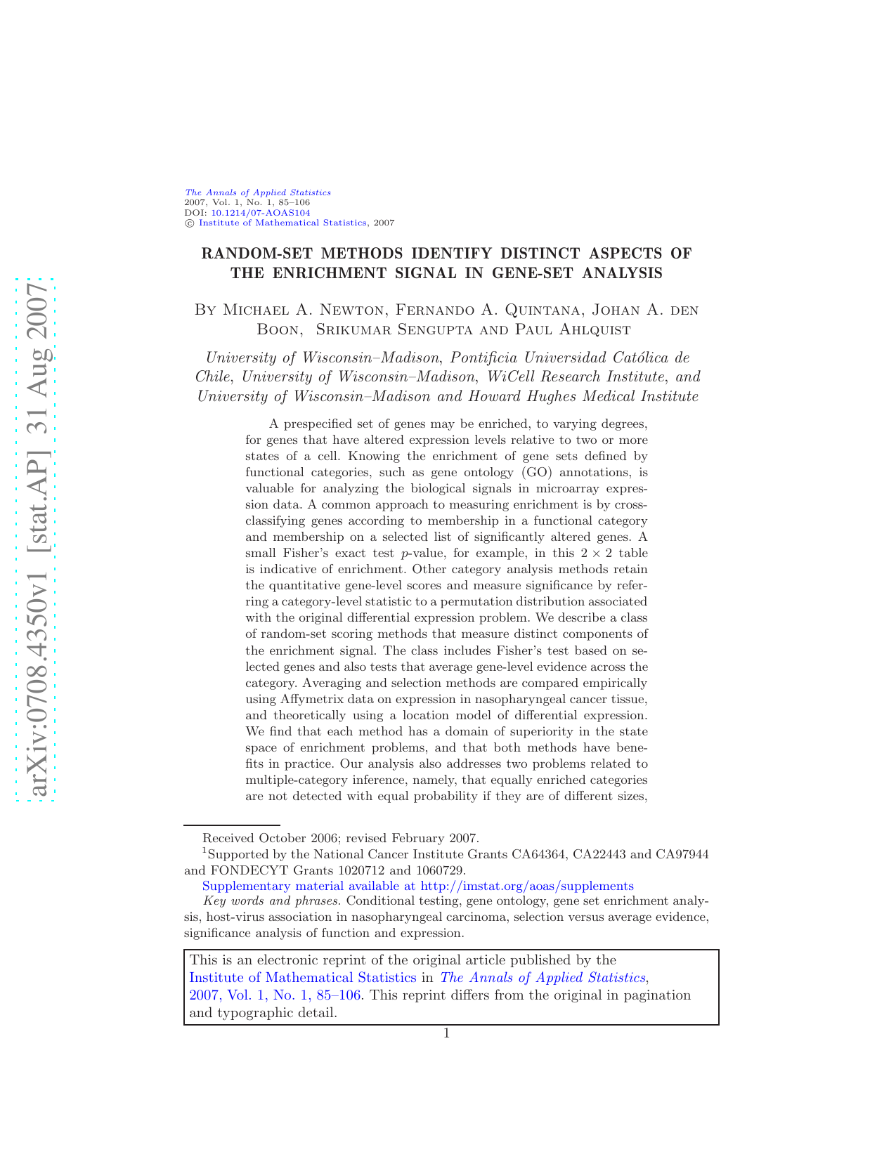 Random-set methods identify distinct aspects of the enrichment signal in gene-set analysis