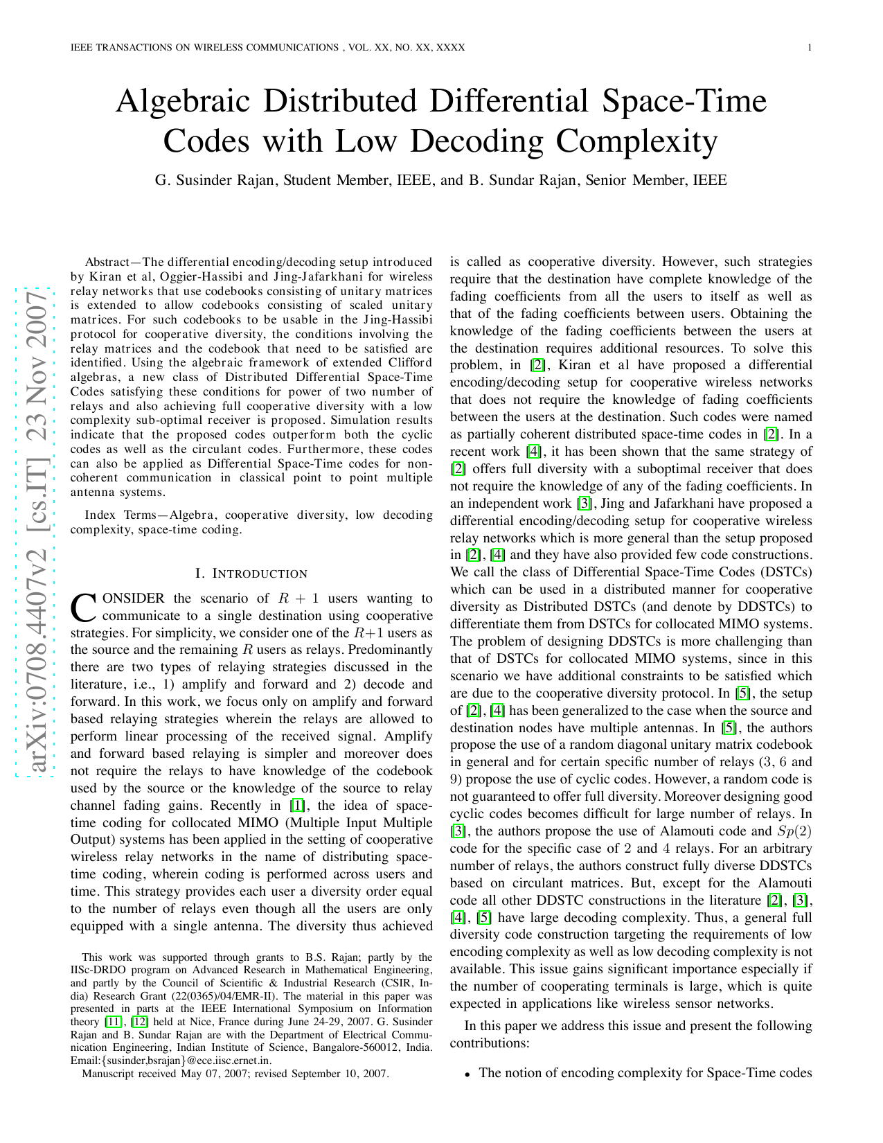 Algebraic Distributed Differential Space-Time Codes with Low Decoding   Complexity