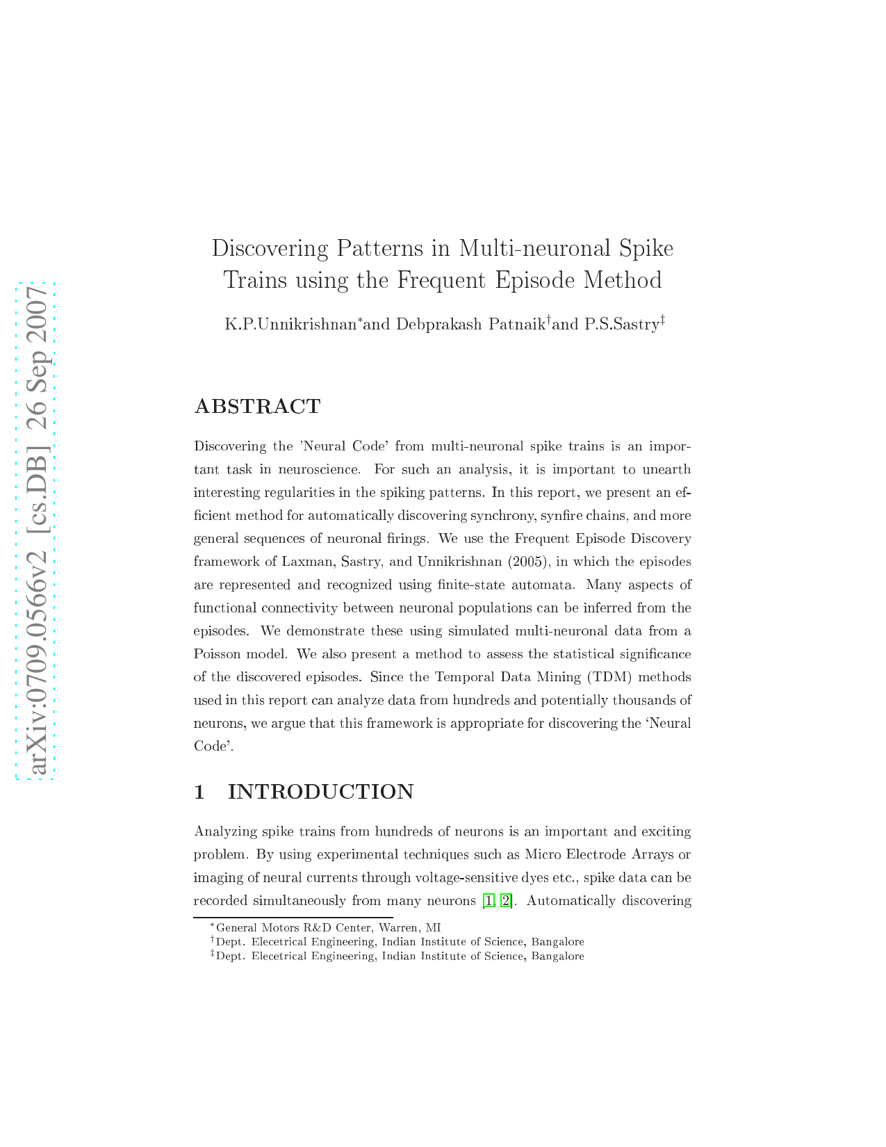 Discovering Patterns in Multi-neuronal Spike Trains using the Frequent   Episode Method