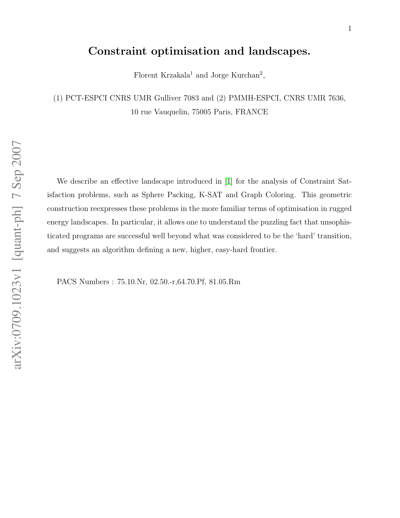 Constraint optimization and landscapes