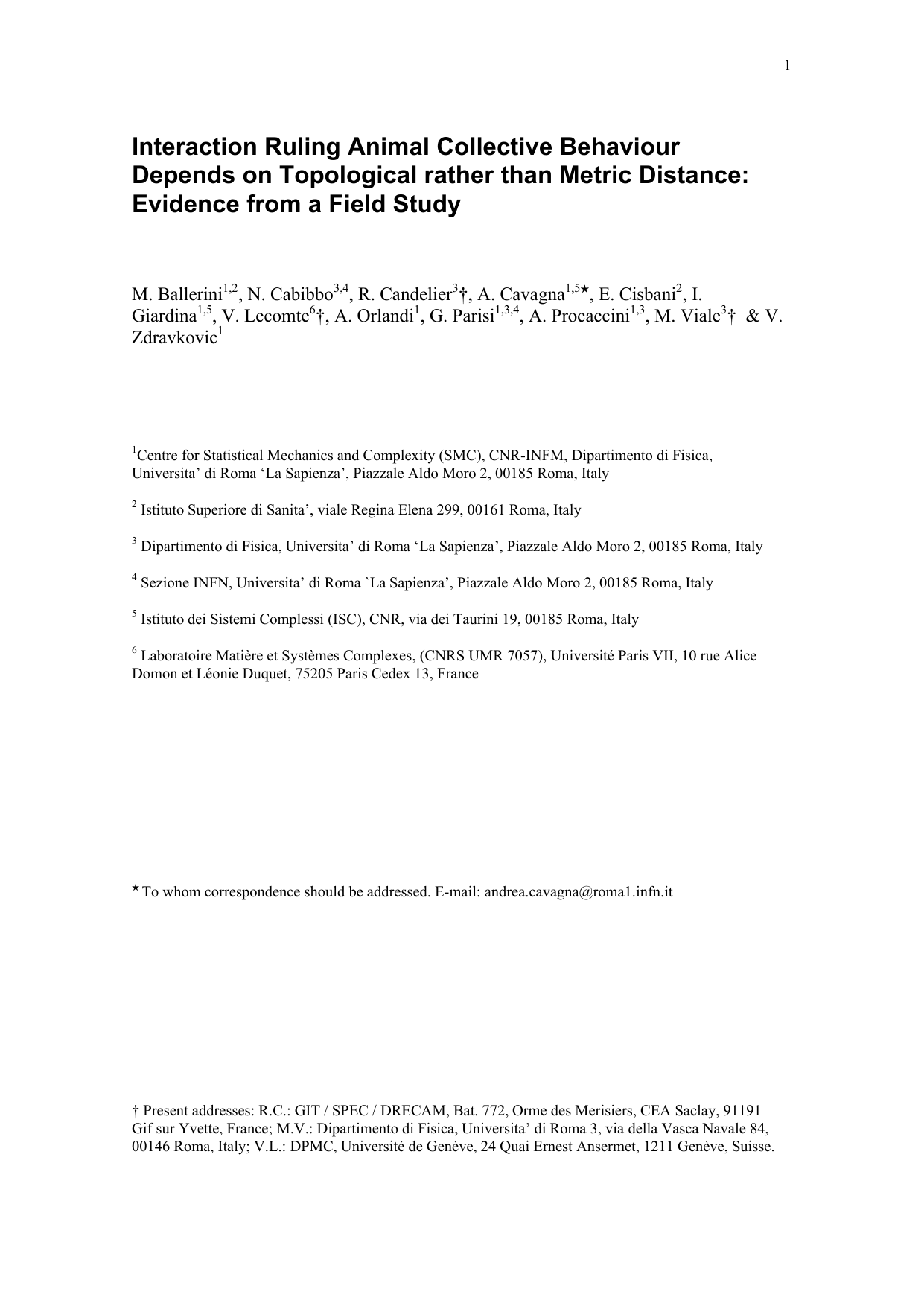Interaction Ruling Animal Collective Behaviour Depends on Topological   rather than Metric Distance: Evidence from a Field Study