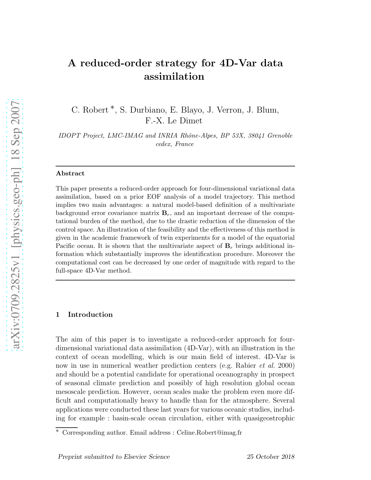 A reduced-order strategy for 4D-Var data assimilation