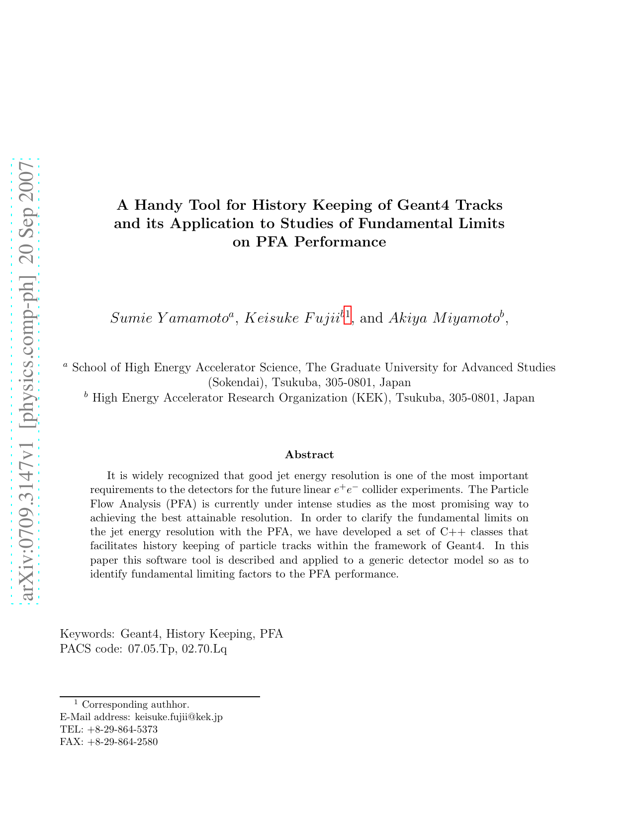 A Handy Tool for History Keeping of Geant4 Tracks and its Application to   Studies of Fundamental Limits on PFA Performance