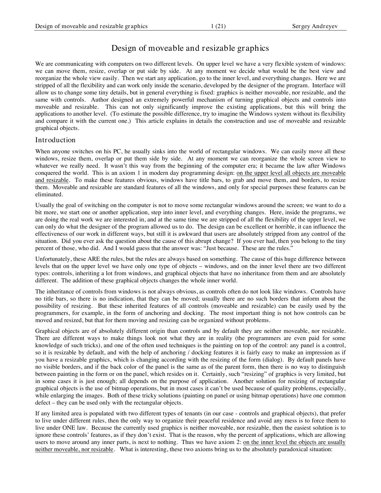 Design of moveable and resizable graphics