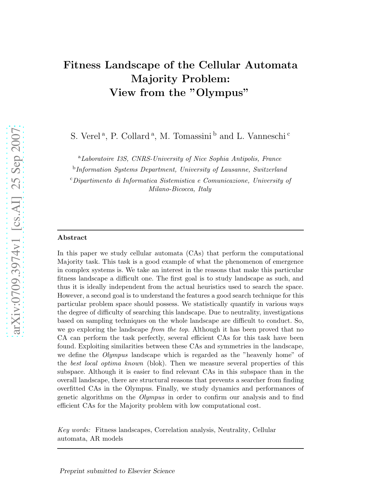 Fitness landscape of the cellular automata majority problem: View from the Olympus