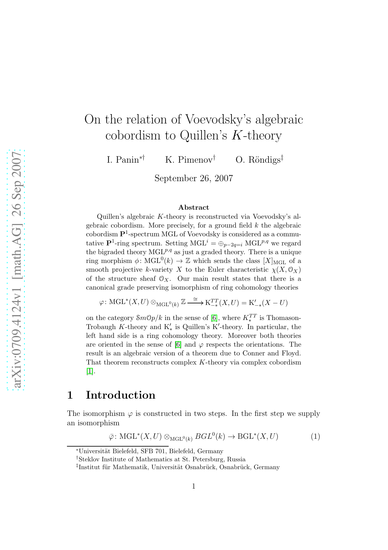 On the relation of Voevodskys algebraic cobordism to Quillens K-theory