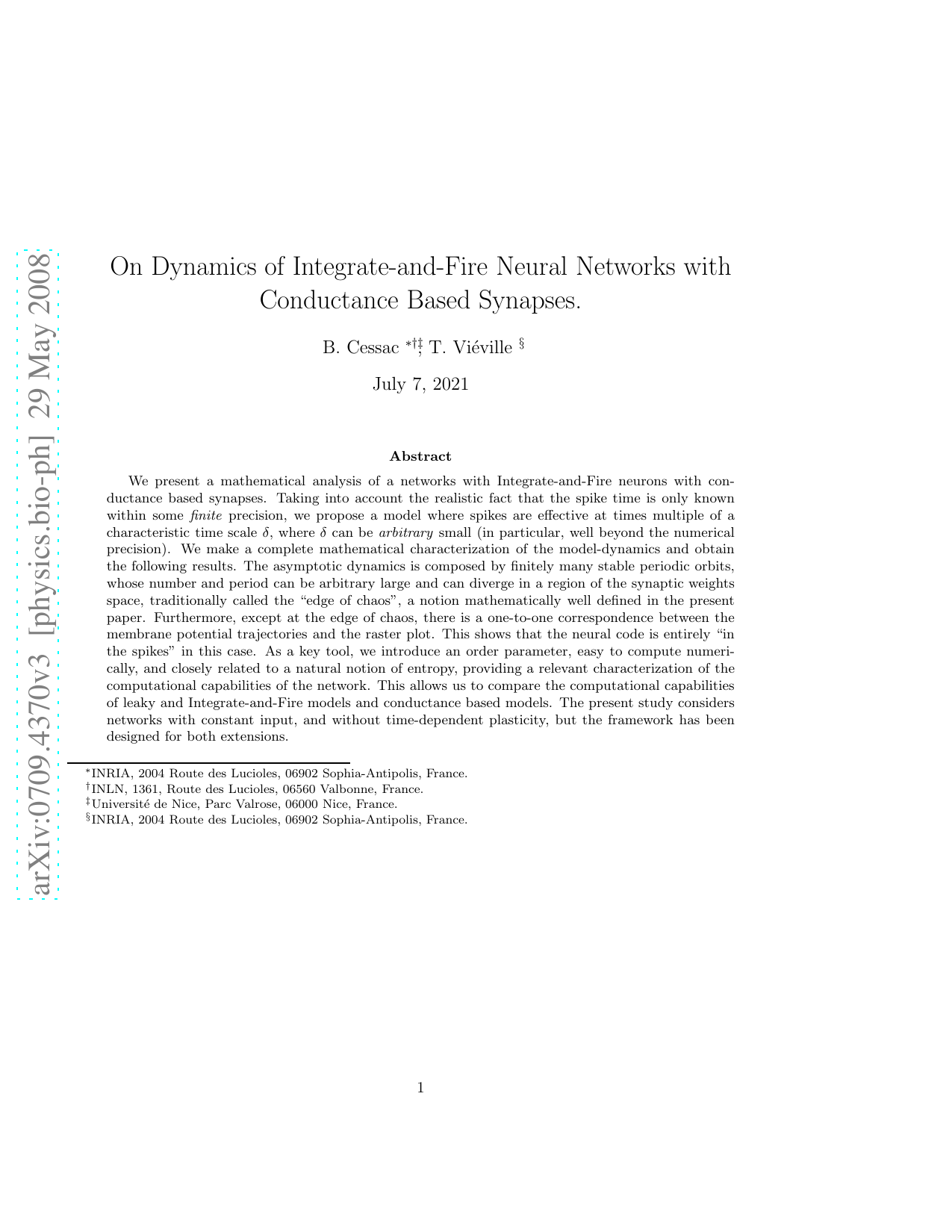 On Dynamics of Integrate-and-Fire Neural Networks with Conductance Based   Synapses