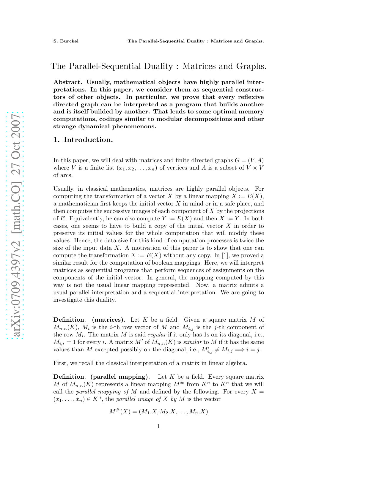 The Parallel-Sequential Duality : Matrices and Graphs