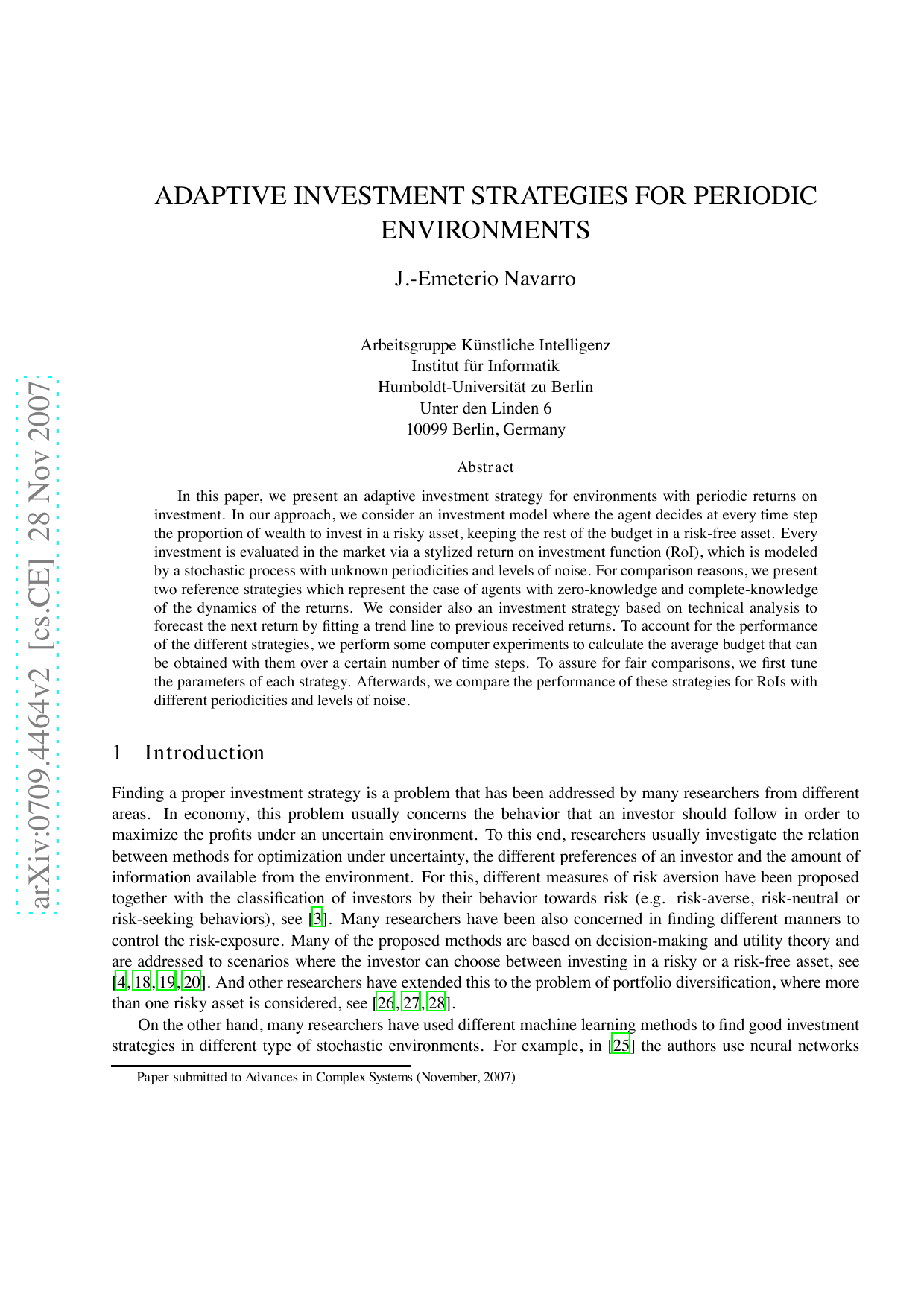 Adaptive Investment Strategies For Periodic Environments