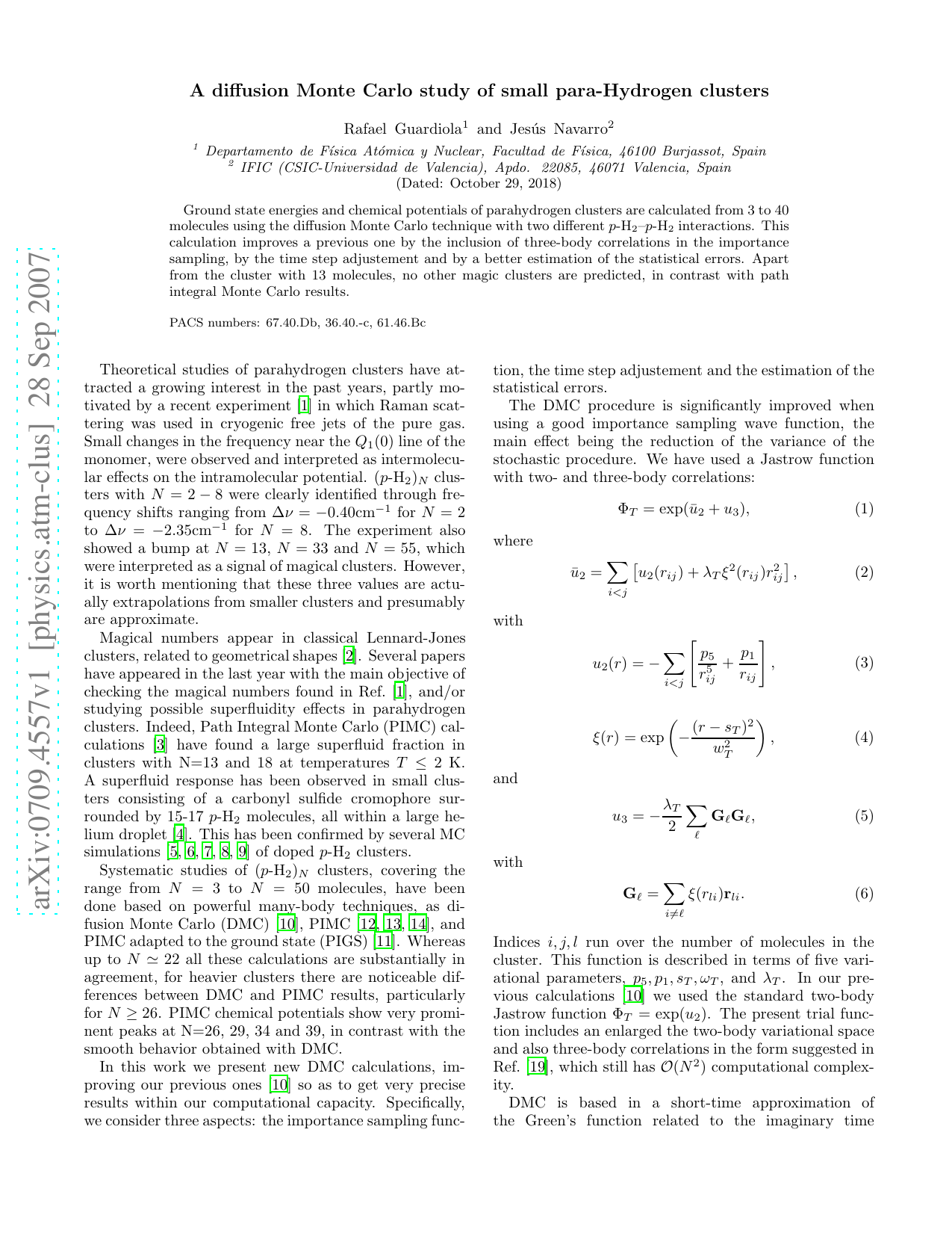 A diffusion Monte Carlo study of small para-Hydrogen clusters