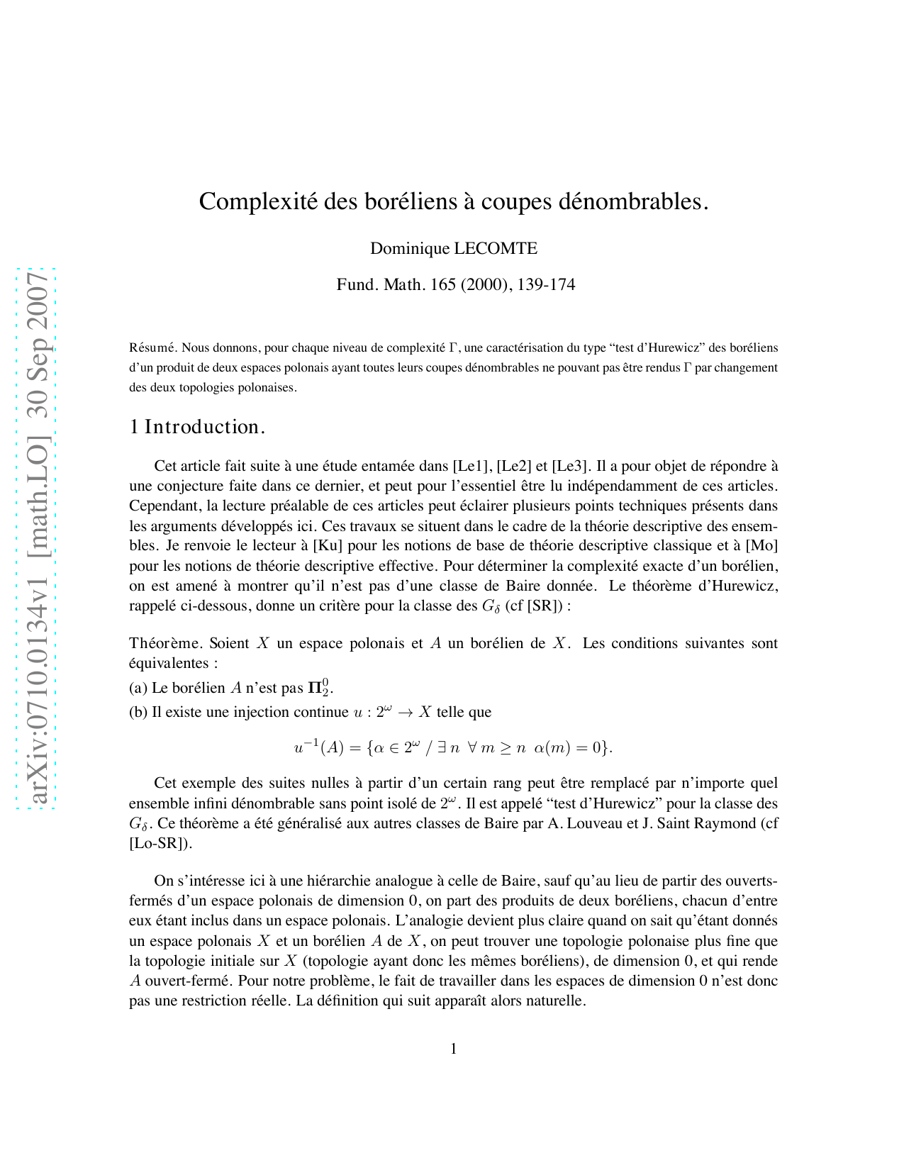 Complexite des boreliens `a coupes denombrables