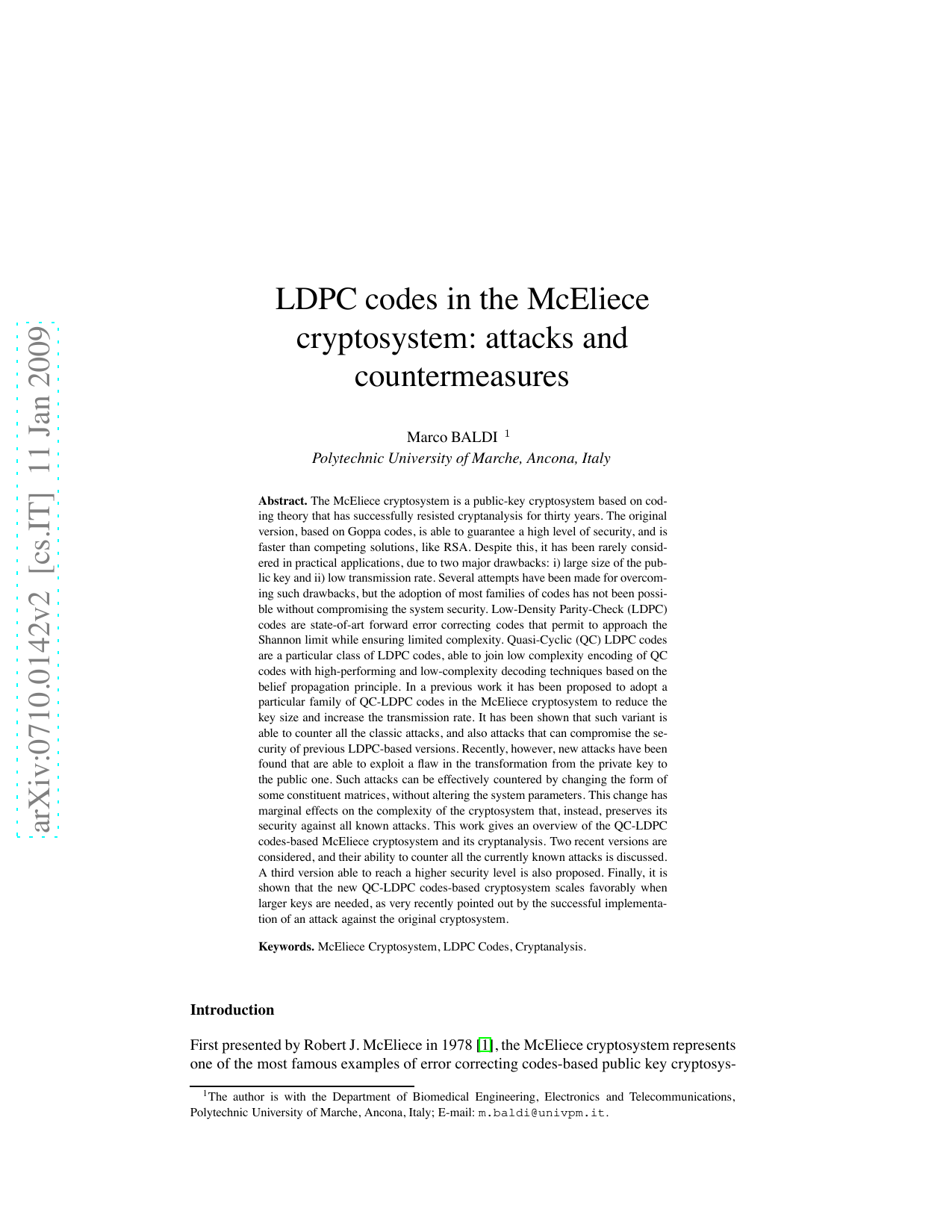 LDPC codes in the McEliece cryptosystem: attacks and countermeasures
