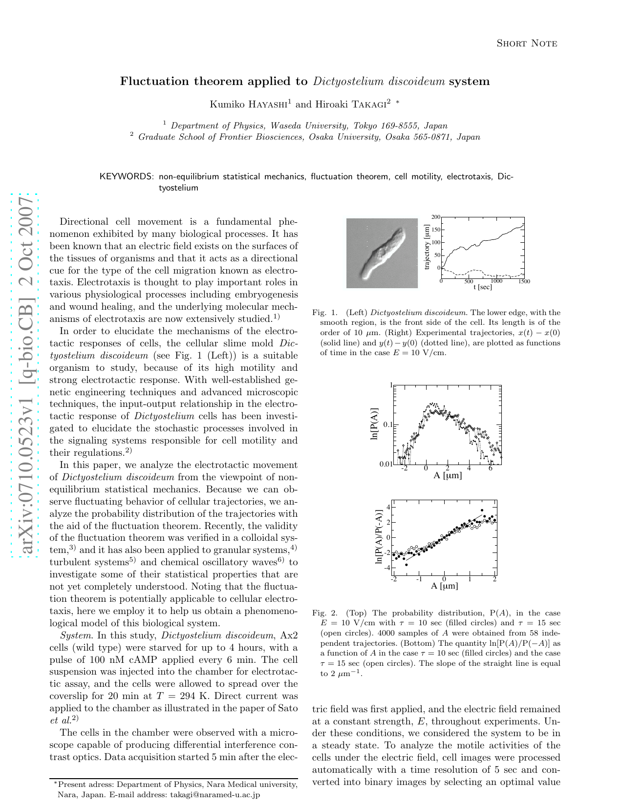 Fluctuation theorem applied to Dictyostelium discoideum system