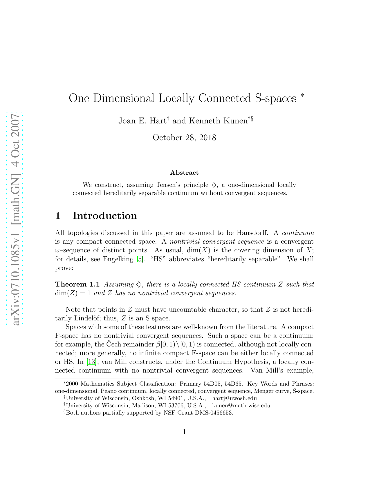 One Dimensional Locally Connected S-spaces