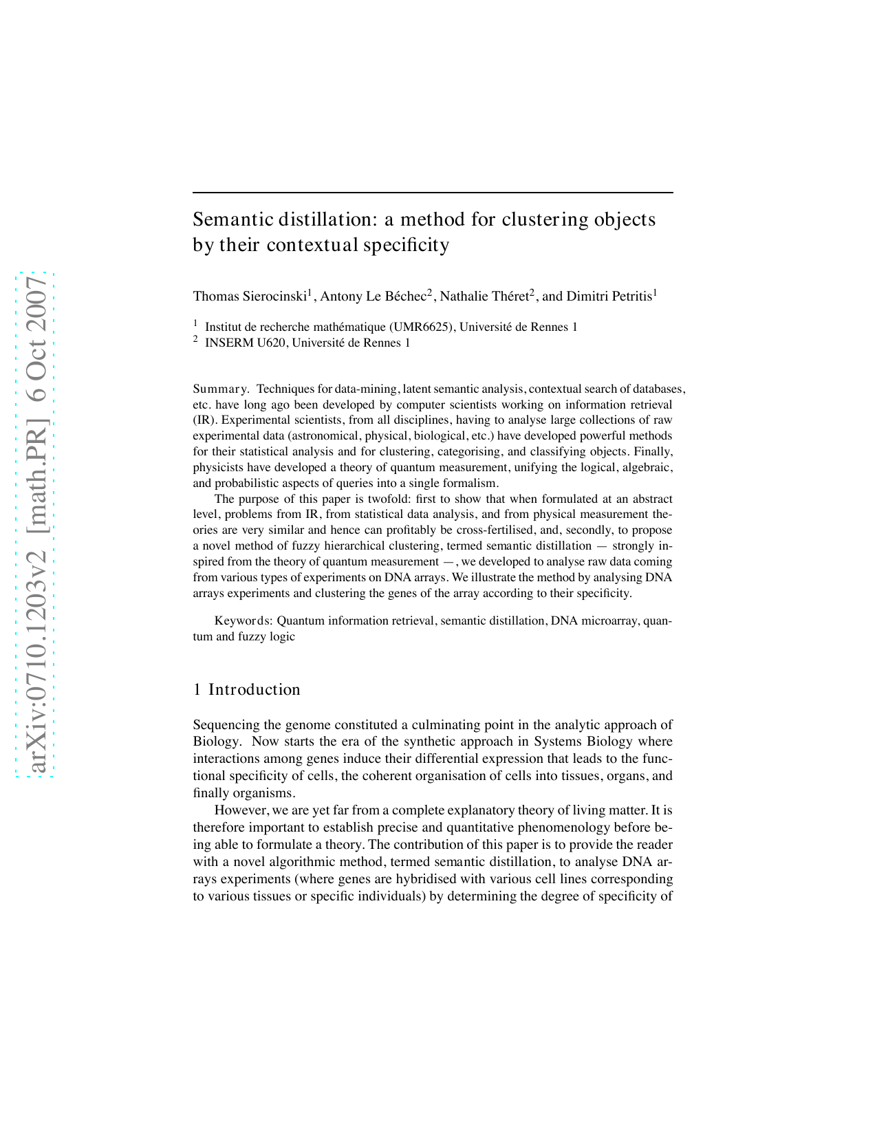 Semantic distillation: a method for clustering objects by their   contextual specificity