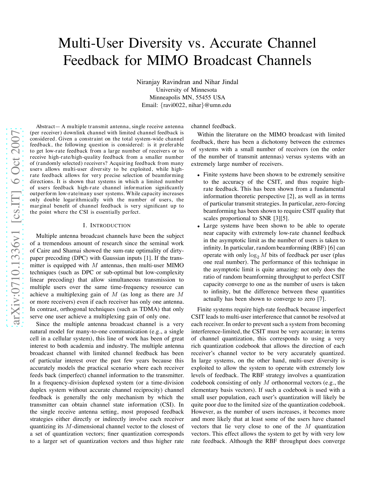 Multi-User Diversity vs. Accurate Channel Feedback for MIMO Broadcast   Channels