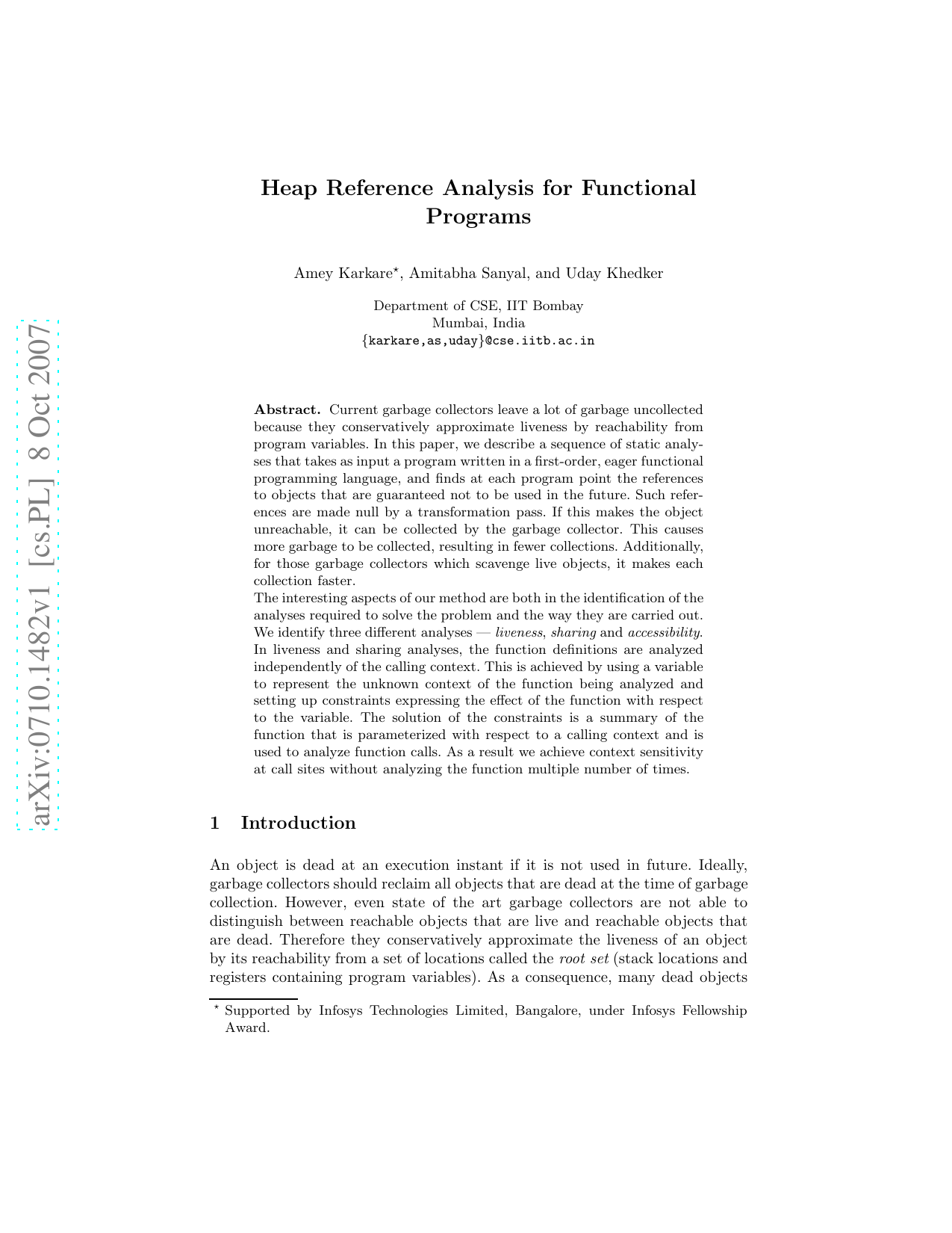 Heap Reference Analysis for Functional Programs