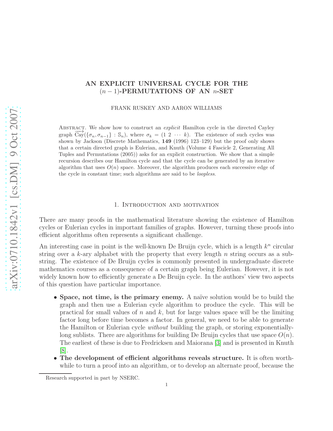 An explicit universal cycle for the (n-1)-permutations of an n-set