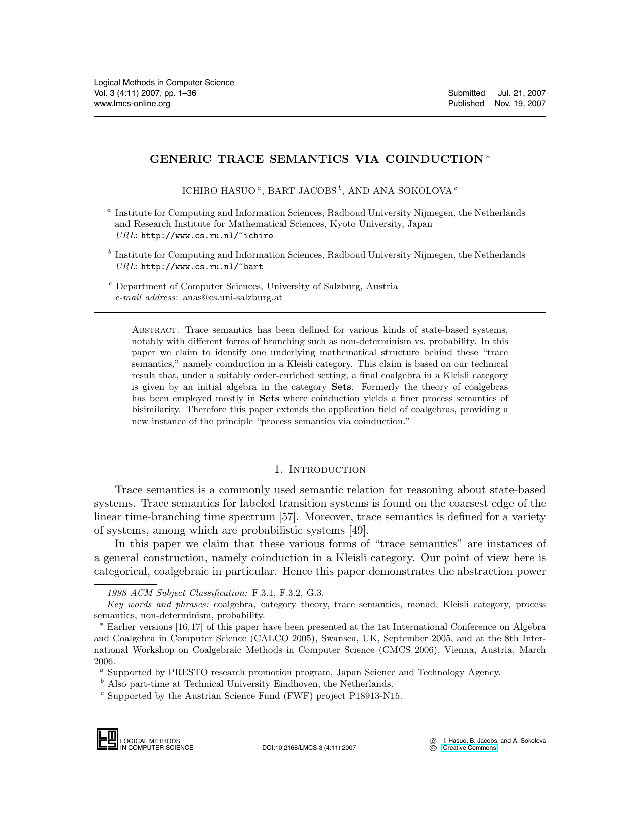 Generic Trace Semantics via Coinduction