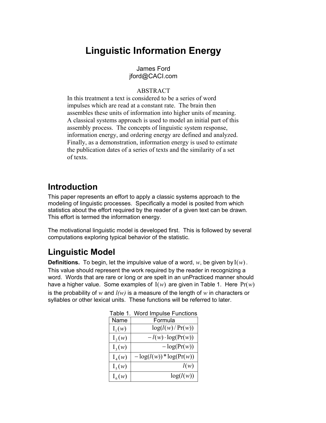 Linguistic Information Energy