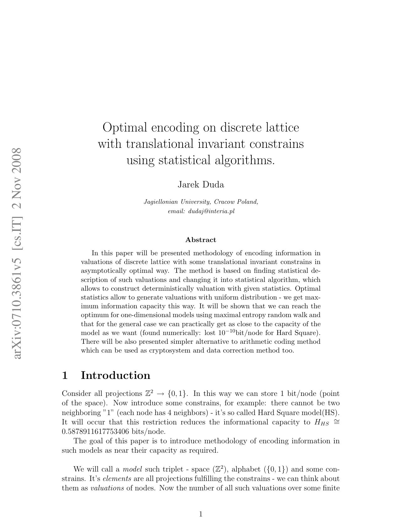 Optimal encoding on discrete lattice with translational invariant   constrains using statistical algorithms