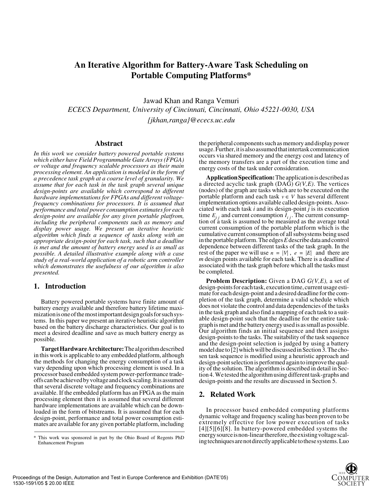 An Iterative Algorithm for Battery-Aware Task Scheduling on Portable   Computing Platforms