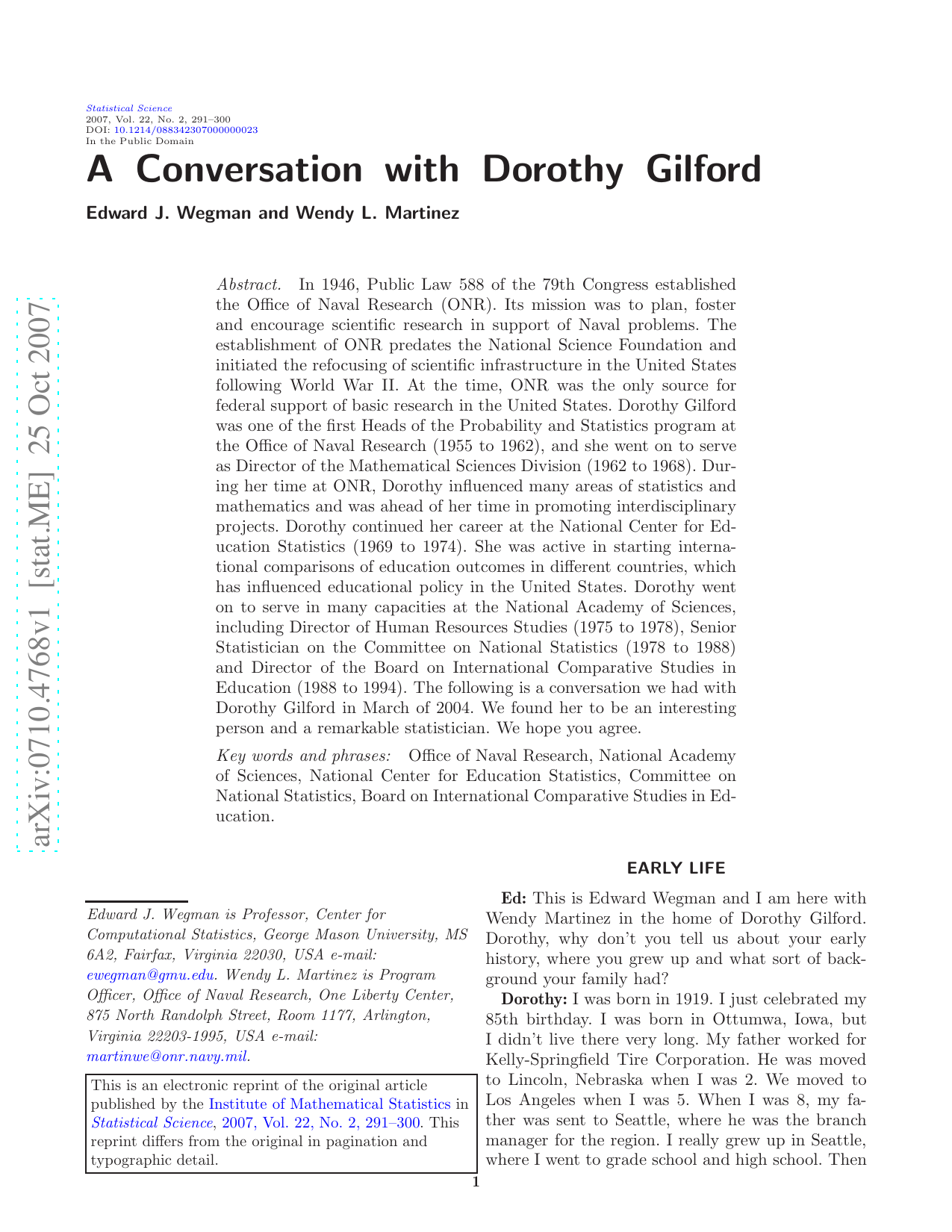 A Conversation with Dorothy Gilford
