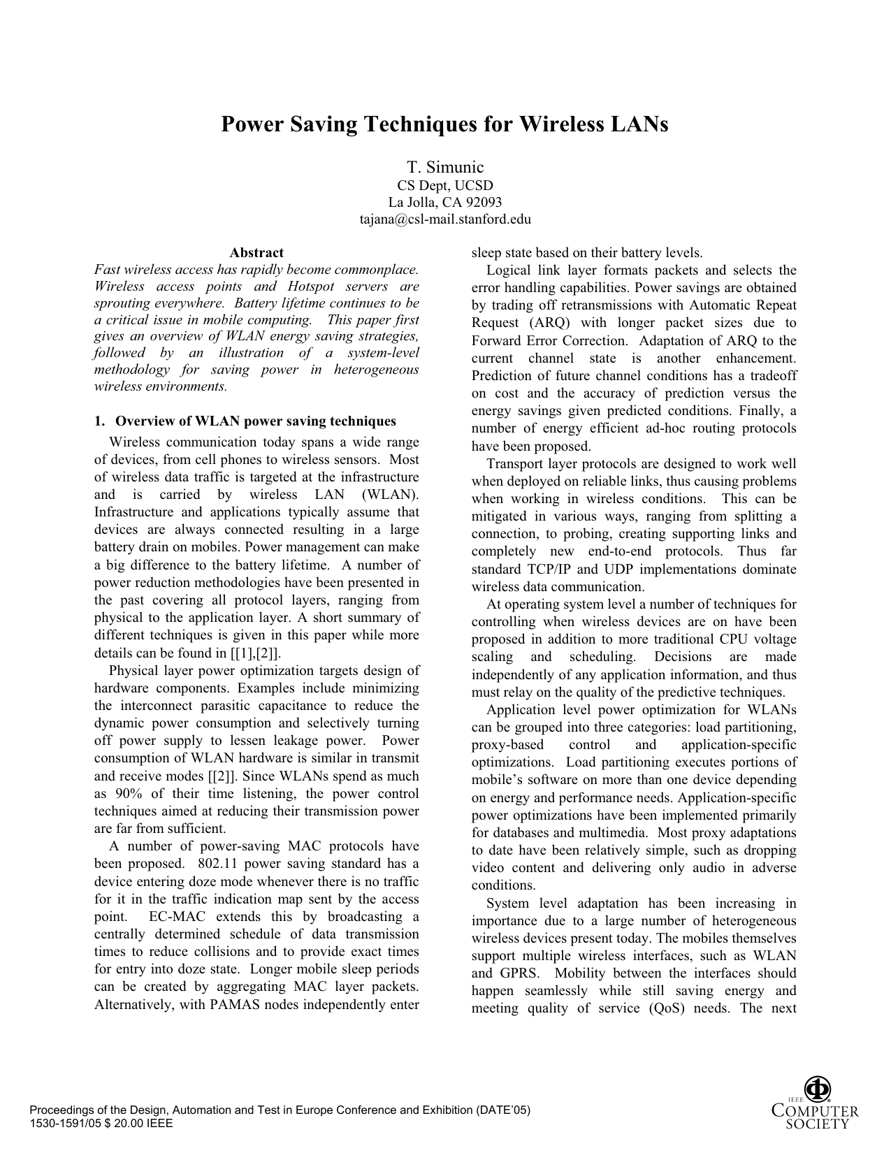 Power Saving Techniques for Wireless LANs