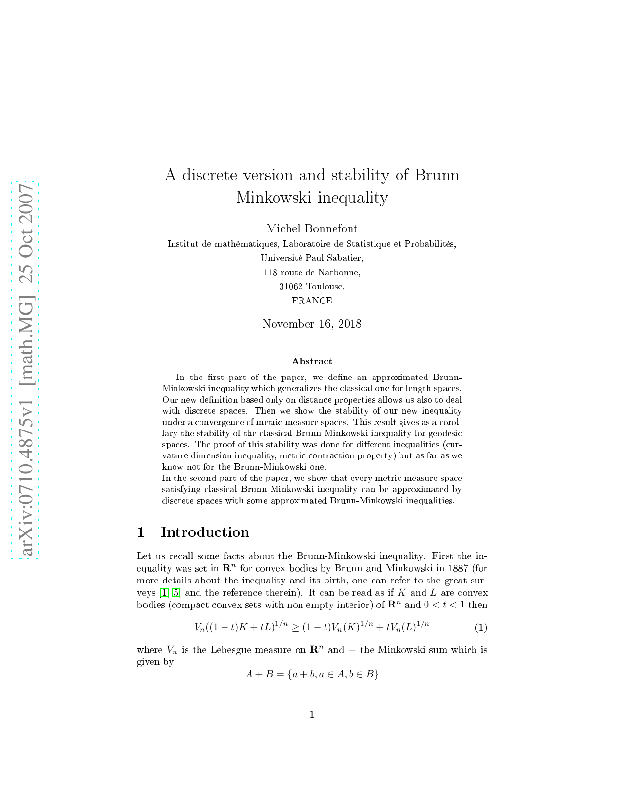 A discrete version and stability of Brunn Minkowski inequality