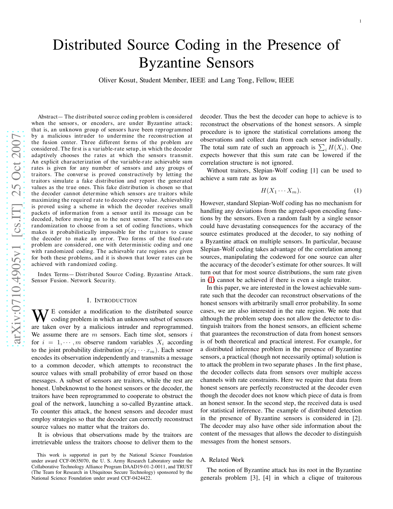 Distributed Source Coding in the Presence of Byzantine Sensors