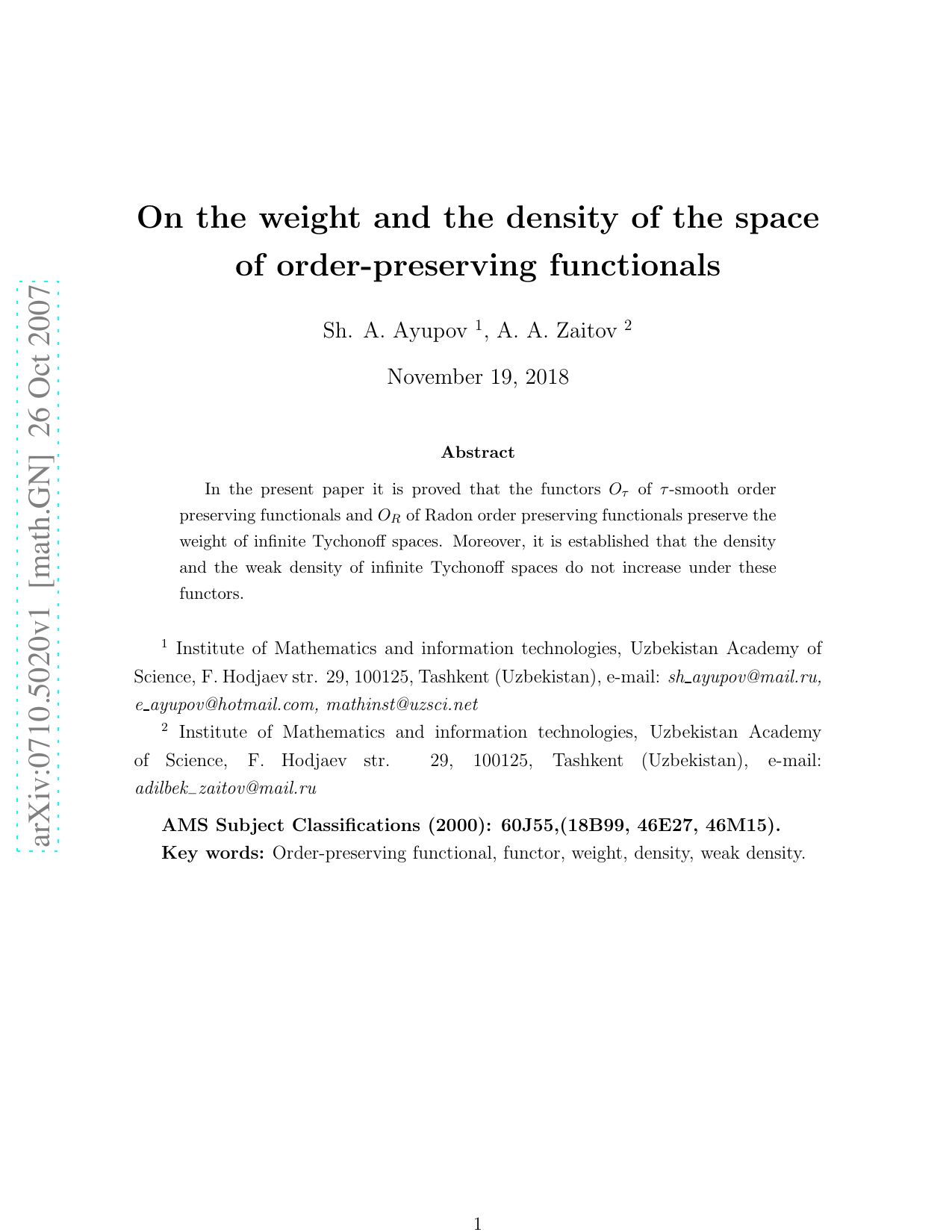 On the weight and the density of the space of order-preserving   functionals