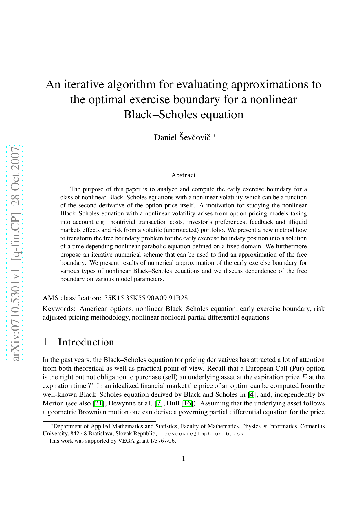 An iterative algorithm for evaluating approximations to the optimal   exercise boundary for a nonlinear Black-Scholes equation