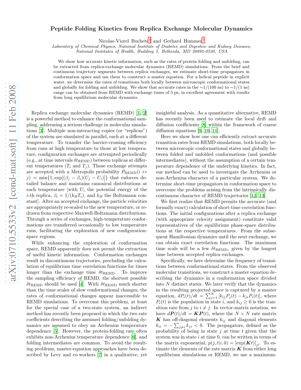 Peptide Folding Kinetics from Replica Exchange Molecular Dynamics