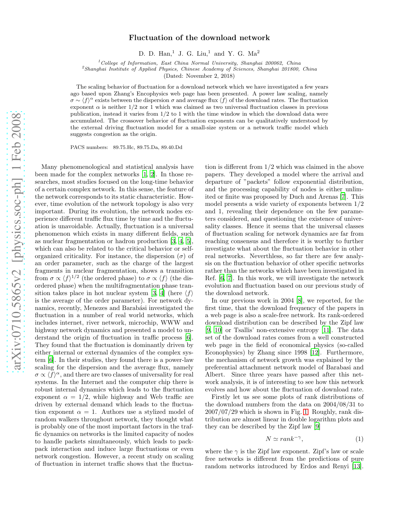 Fluctuation of the download network